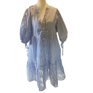 Popvil Womens Striped Oversized Tiered‎ Dress S Blue White Coastal Summer